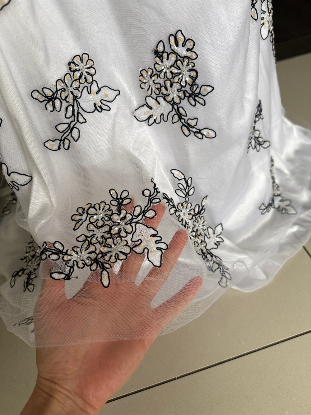 White Embroidered Strapless Evening Gown / Prom Dress - Picture 6 of 11